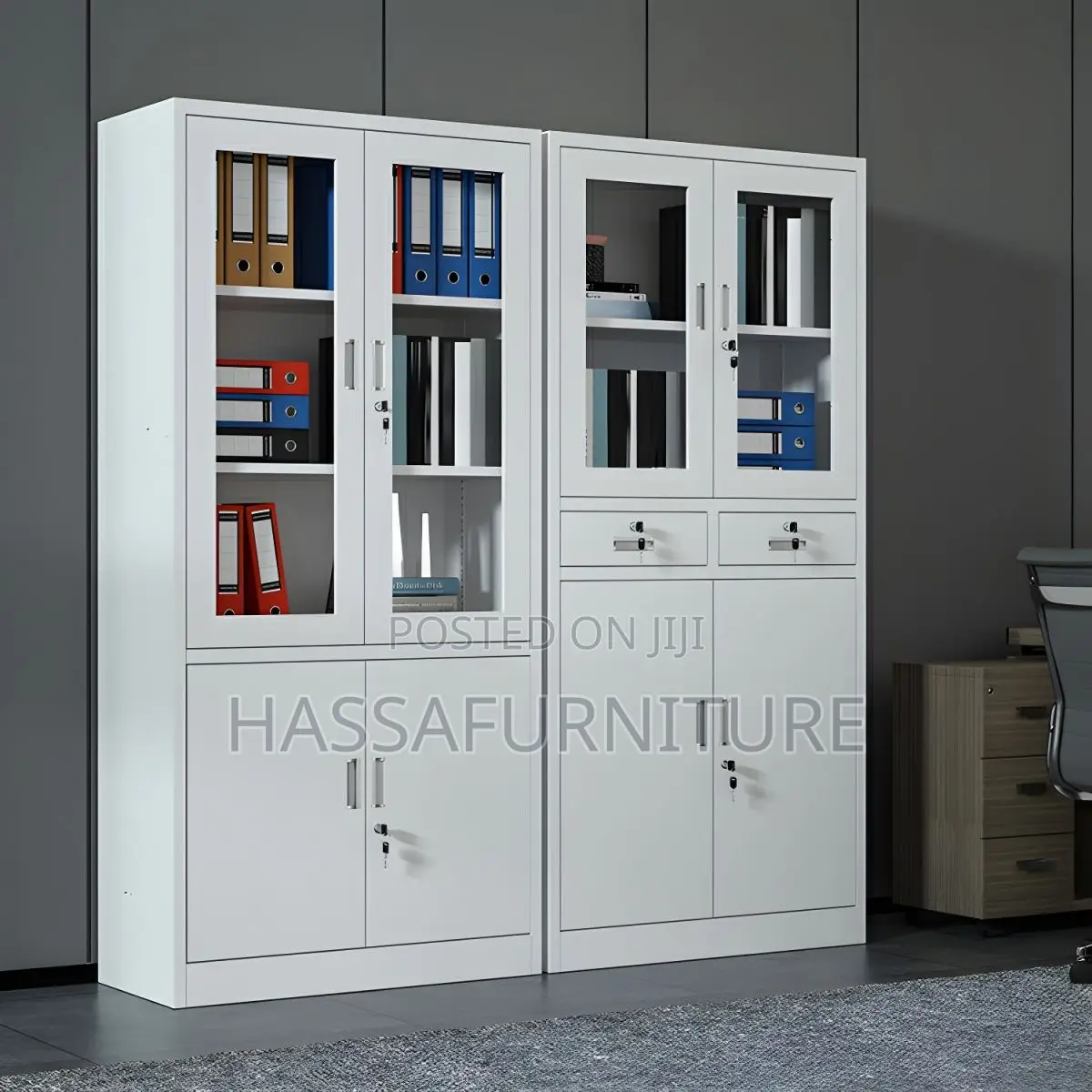 Metallic Office Cabinet Half Glass