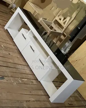 White Tv Stand With Black Glass on Top/Tv Stand/Tv Stand