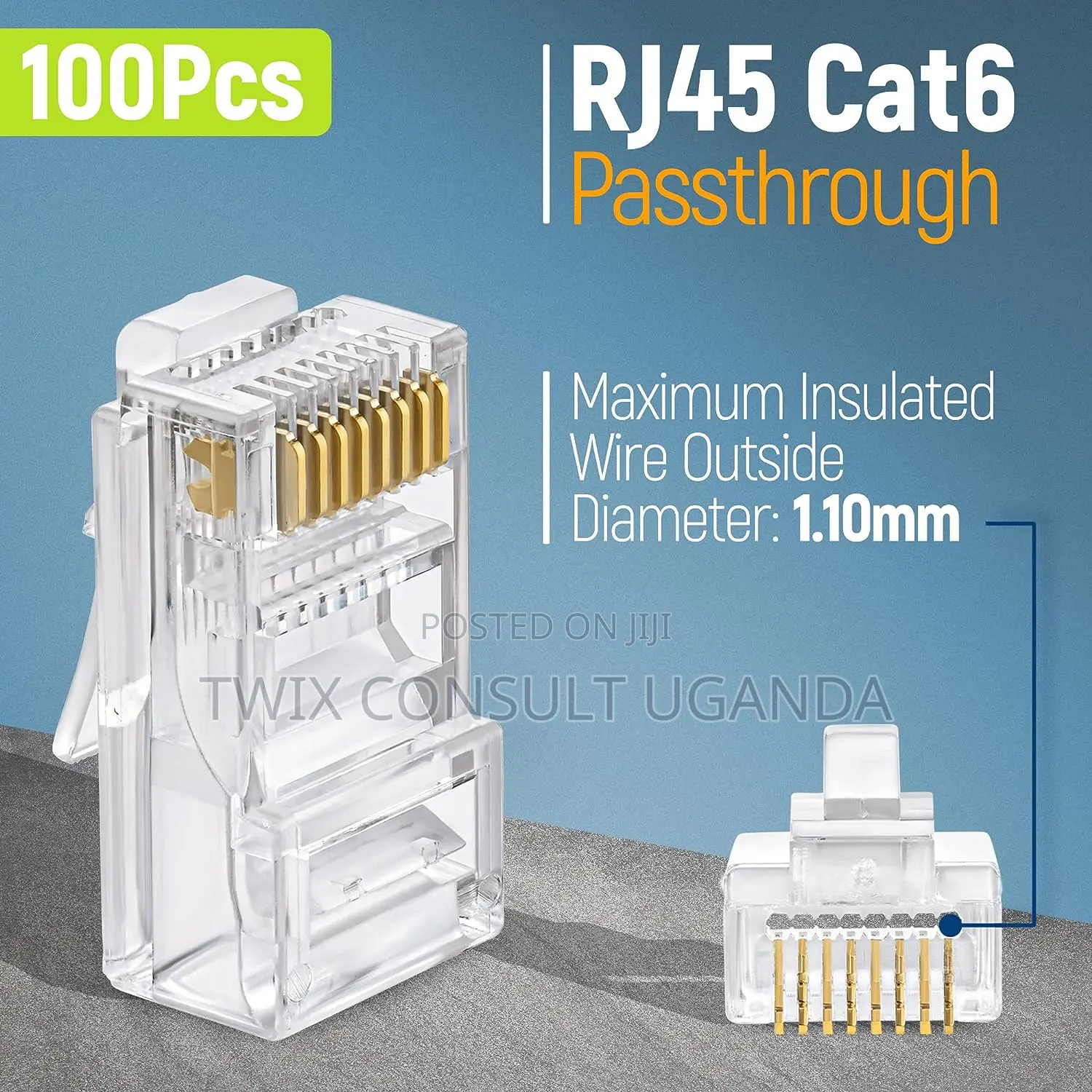 RJ45 Cat6 Pass Through Connectors - Pack Of 100