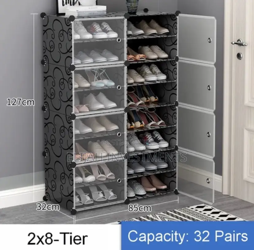 8 Tier Plastic Shoe Rack With a Transparent Door