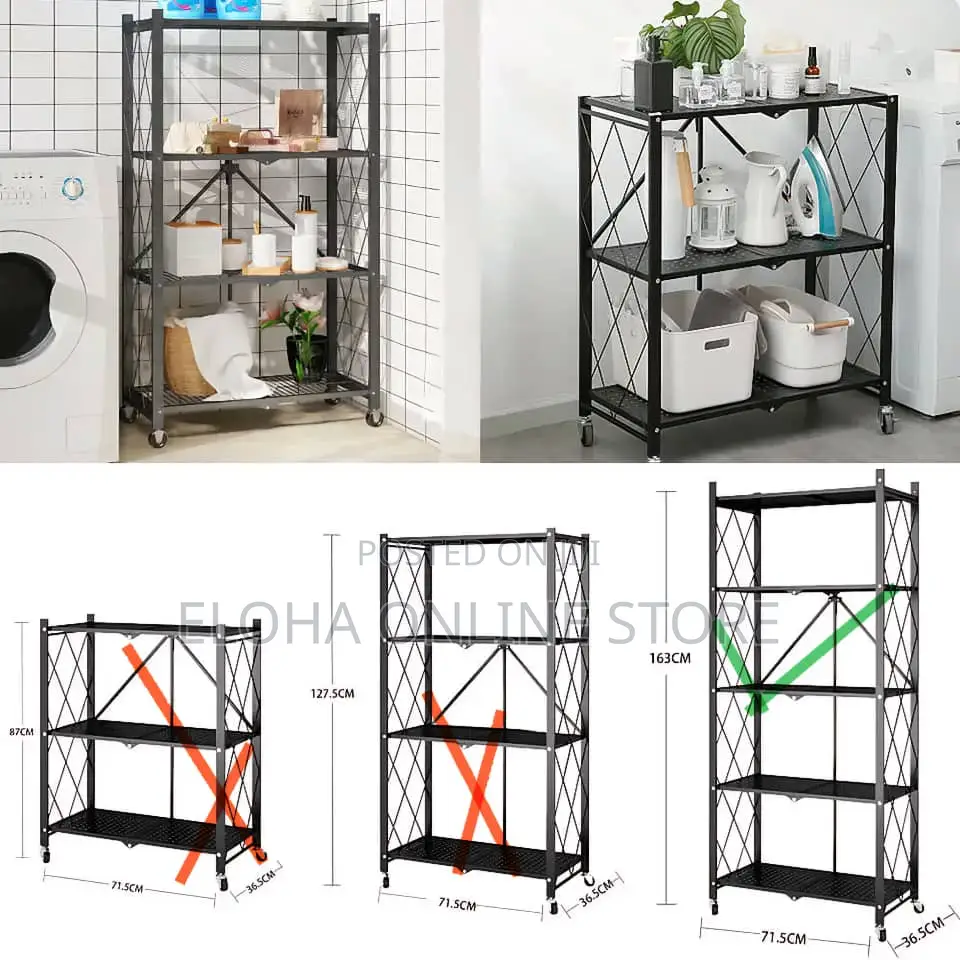 Kitchen, Bathroom 5 Layers Folding Metal Storage Rack