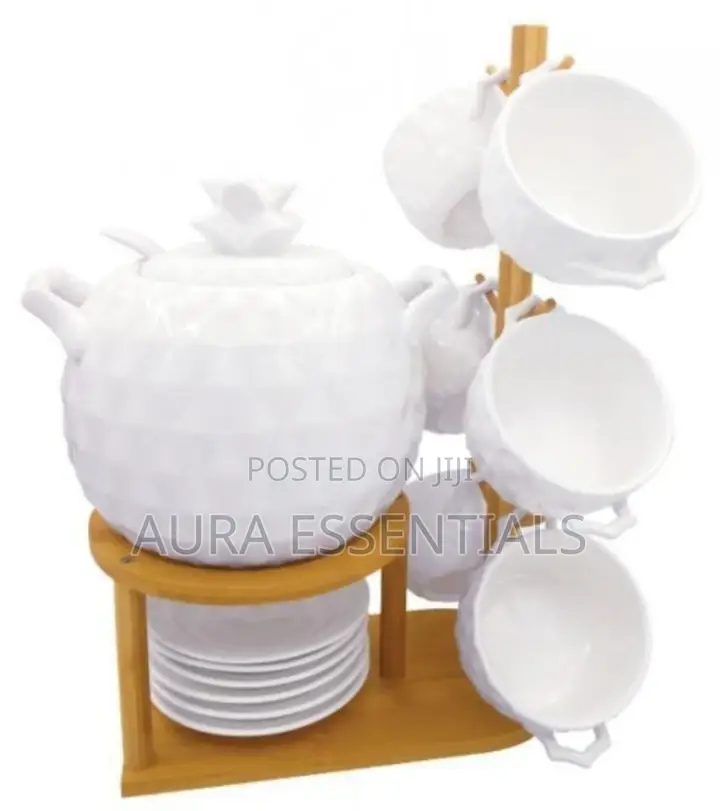 Pineapple Style 6-pieces Ceramic Soup Set With Bamboo Rack