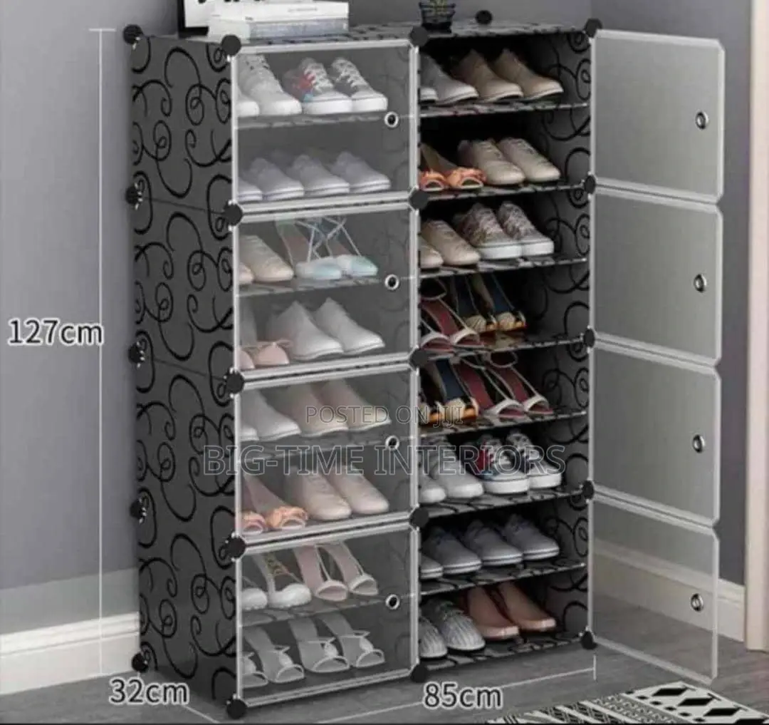 Double Door Plastic Shoe Rack- 8tier