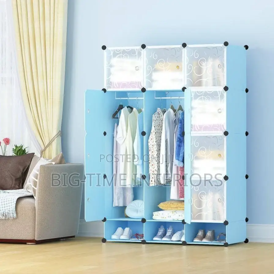 3 Column Plastic Wardrobe- Blue