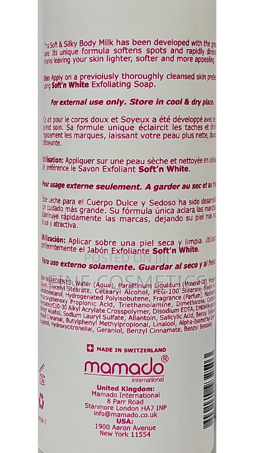 ORIGINAL Soft and White Swiss Lightening Body Lotion. 500ML
