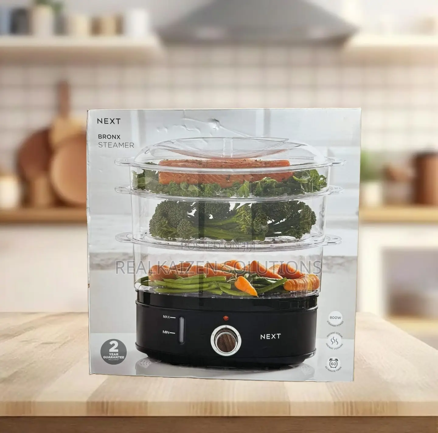 UK NEXT 6.8L Black Bronx 3-tier Food Steamer 800W