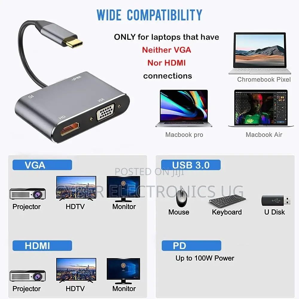 Type C Hub to HDMI VGA Adapter With USB 3.0