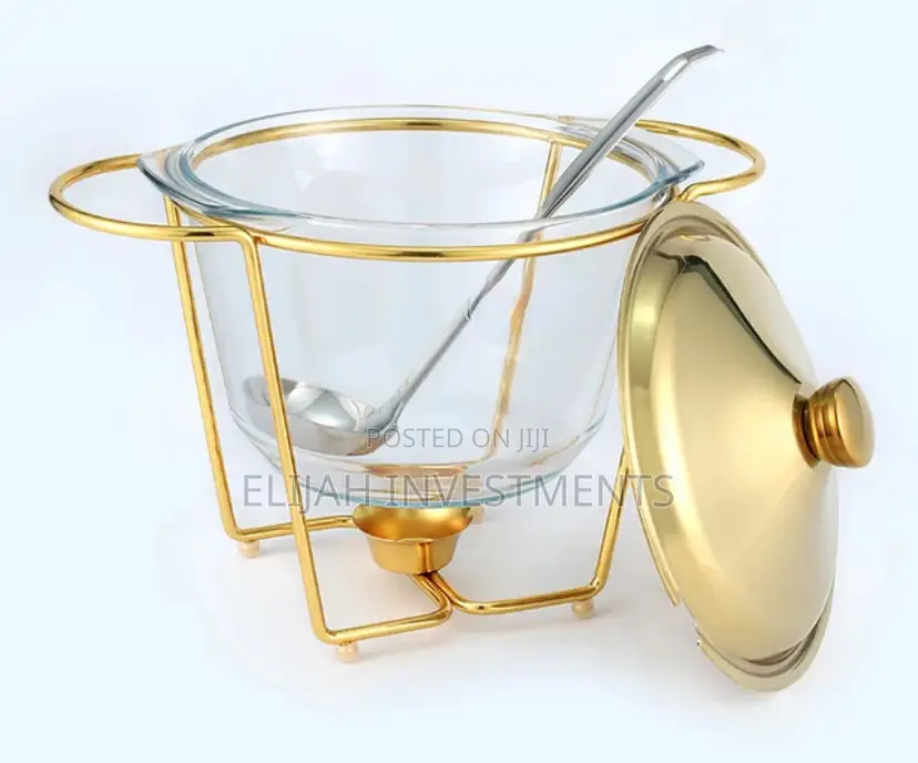Glass Golden Silver Buffet Food Warmer Chafing Dish.