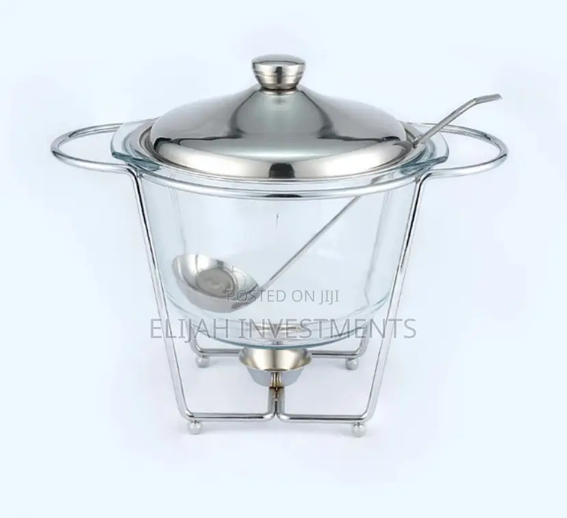 Glass Golden Silver Buffet Food Warmer Chafing Dish.