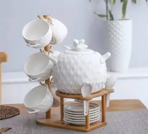 Classic Modern 6pcs Ceramic Set With Bamboo Base