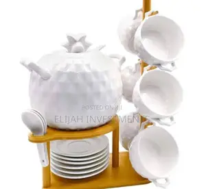 Classic Modern 6pcs Ceramic Set With Bamboo Base