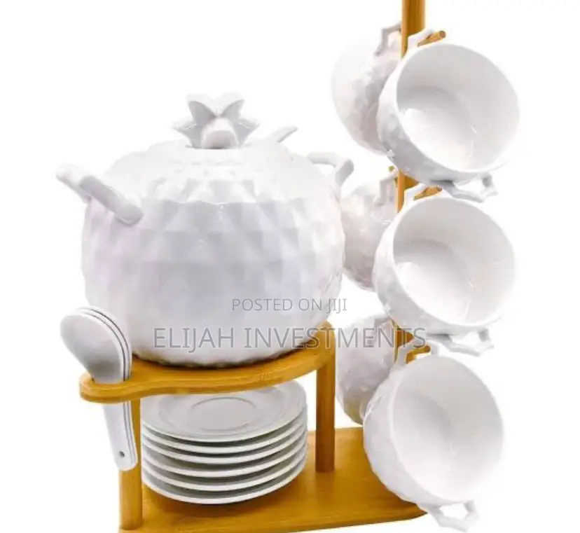 Classic Modern 6pcs Ceramic Set With Bamboo Base