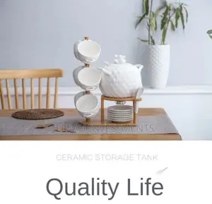 Classic Modern 6pcs Ceramic Set With Bamboo Base