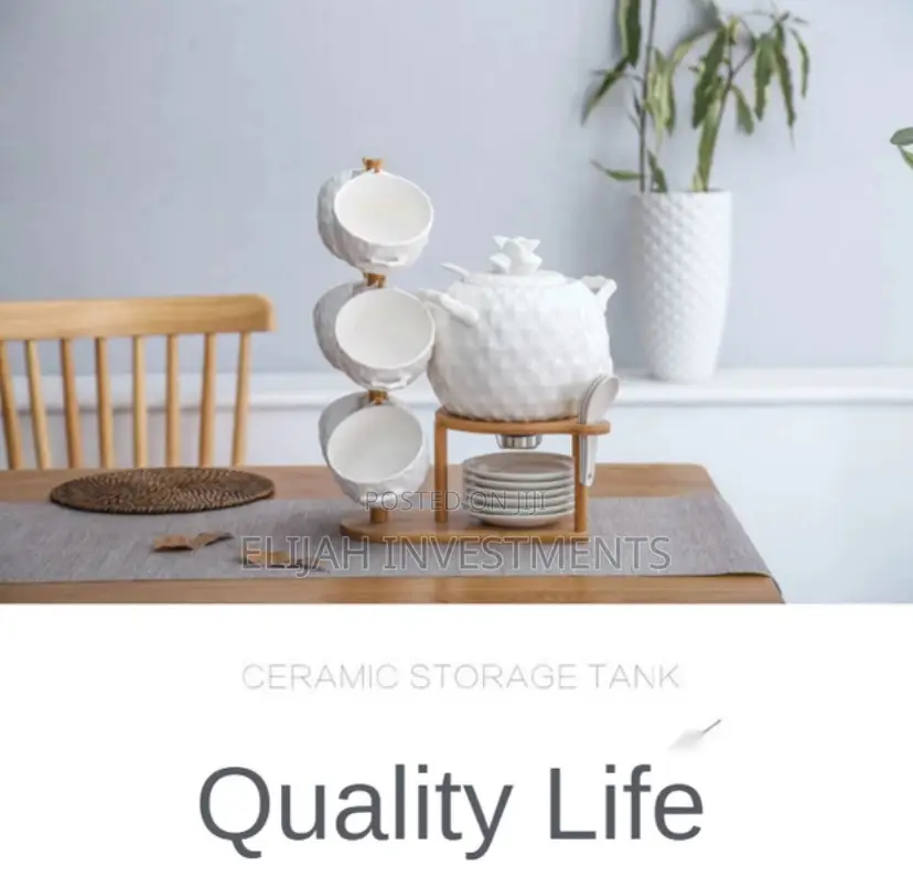 Classic Modern 6pcs Ceramic Set With Bamboo Base
