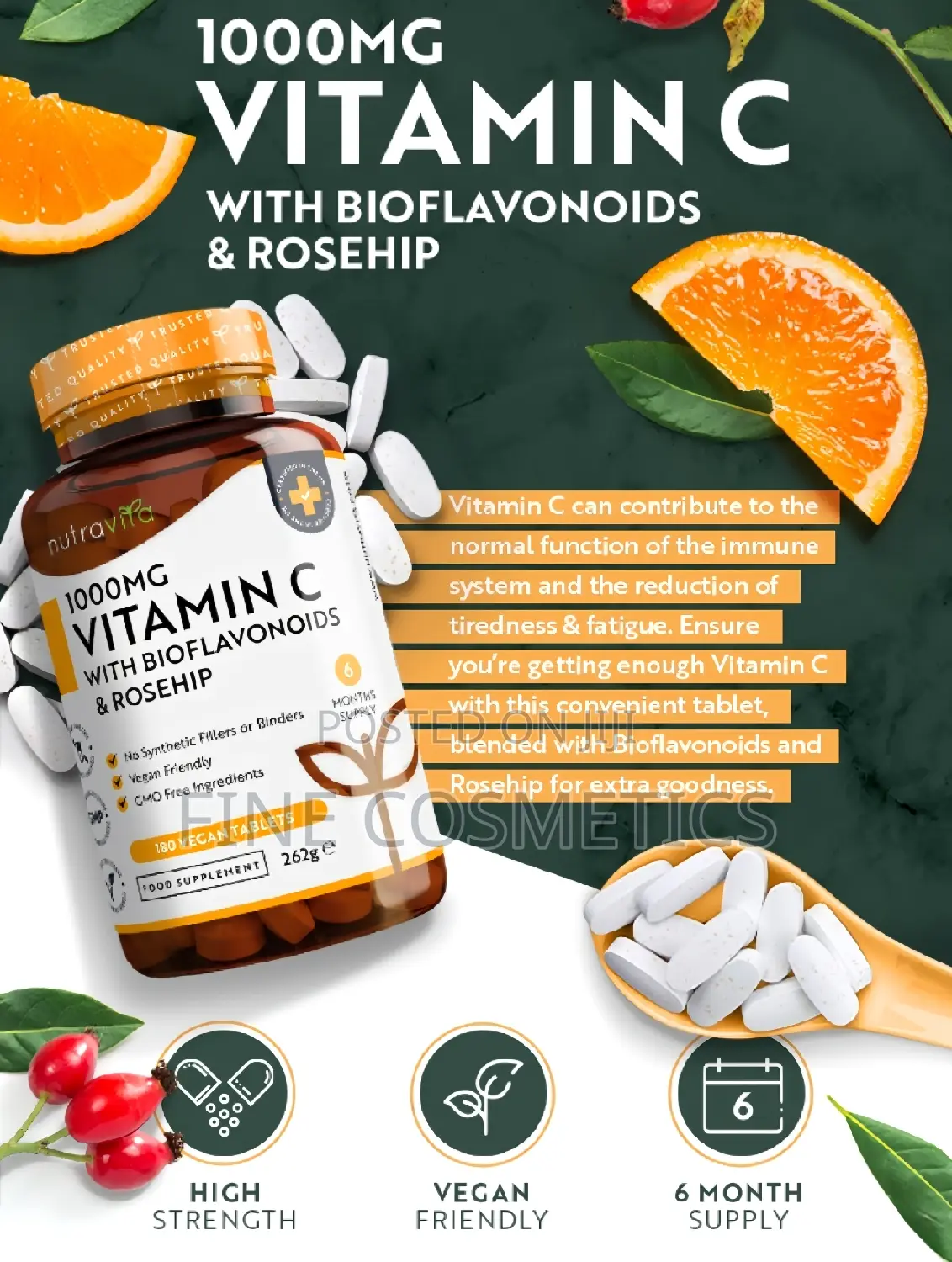 AUTHENTIC VITAMIN C TABLET 1000mg for Health Skin,Hair+Joint