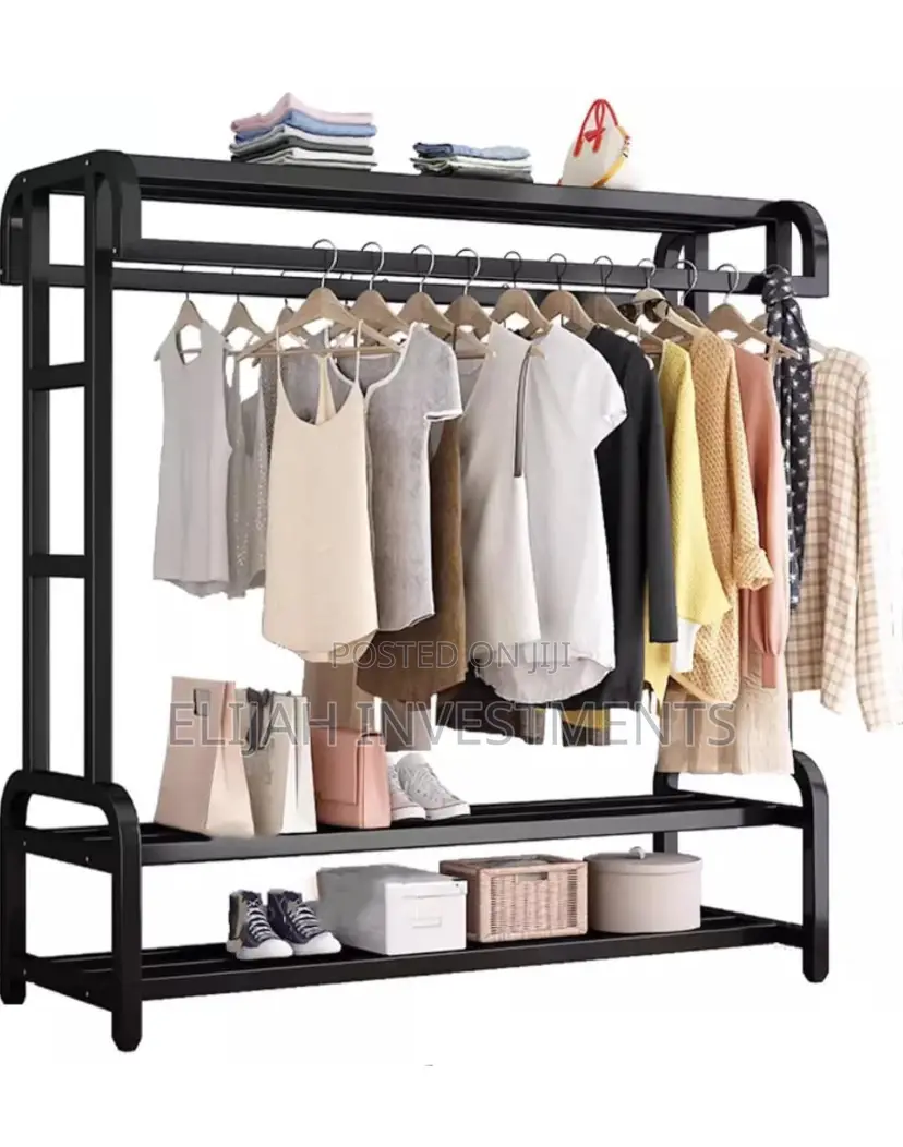 Double Rods Clothing Rack With Shoe Rack Shelf