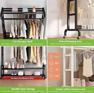 Double Rods Clothing Rack With Shoe Rack Shelf