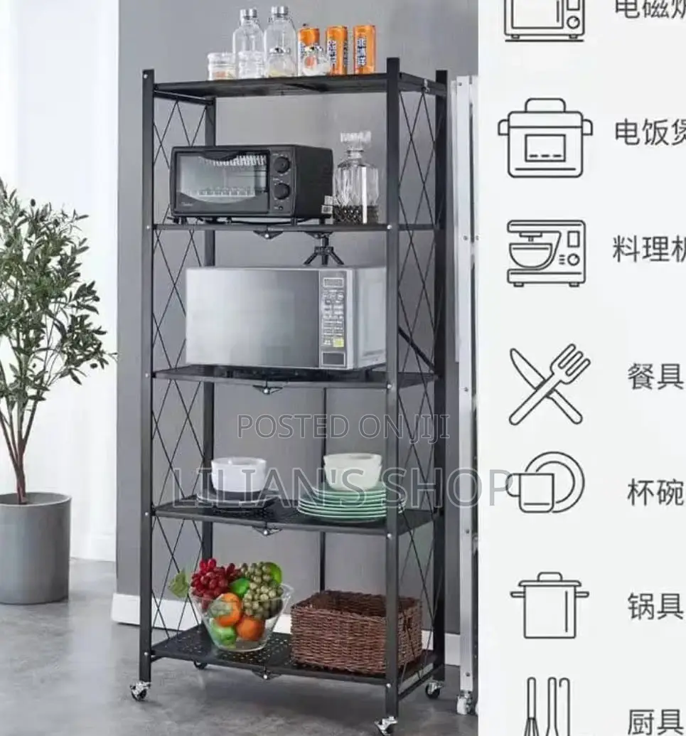 Kitchen Bathroom 5 Layer Folding Metal Storage Rack
