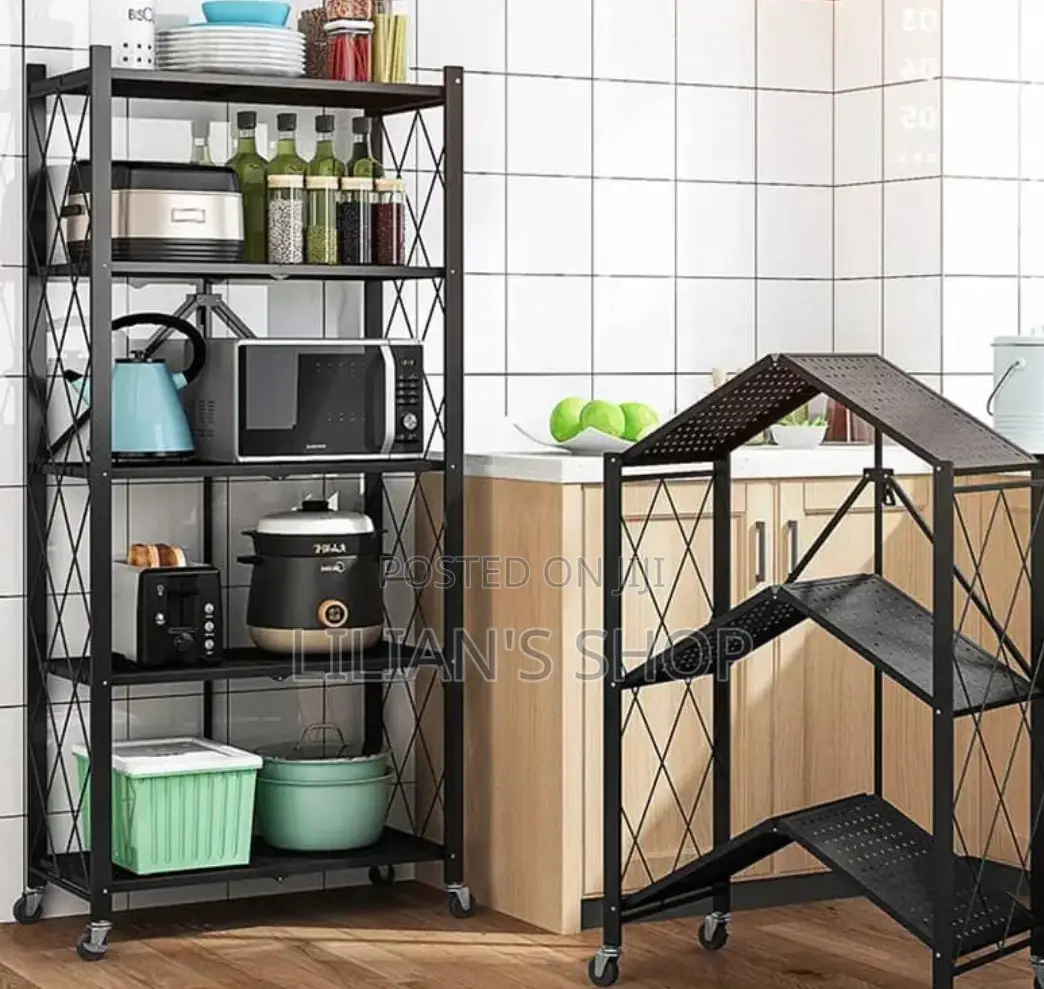 Kitchen Bathroom 5 Layer Folding Metal Storage Rack