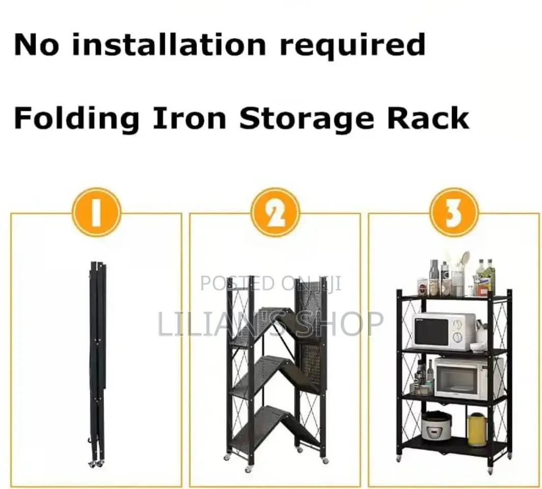 Kitchen Bathroom 5 Layer Folding Metal Storage Rack