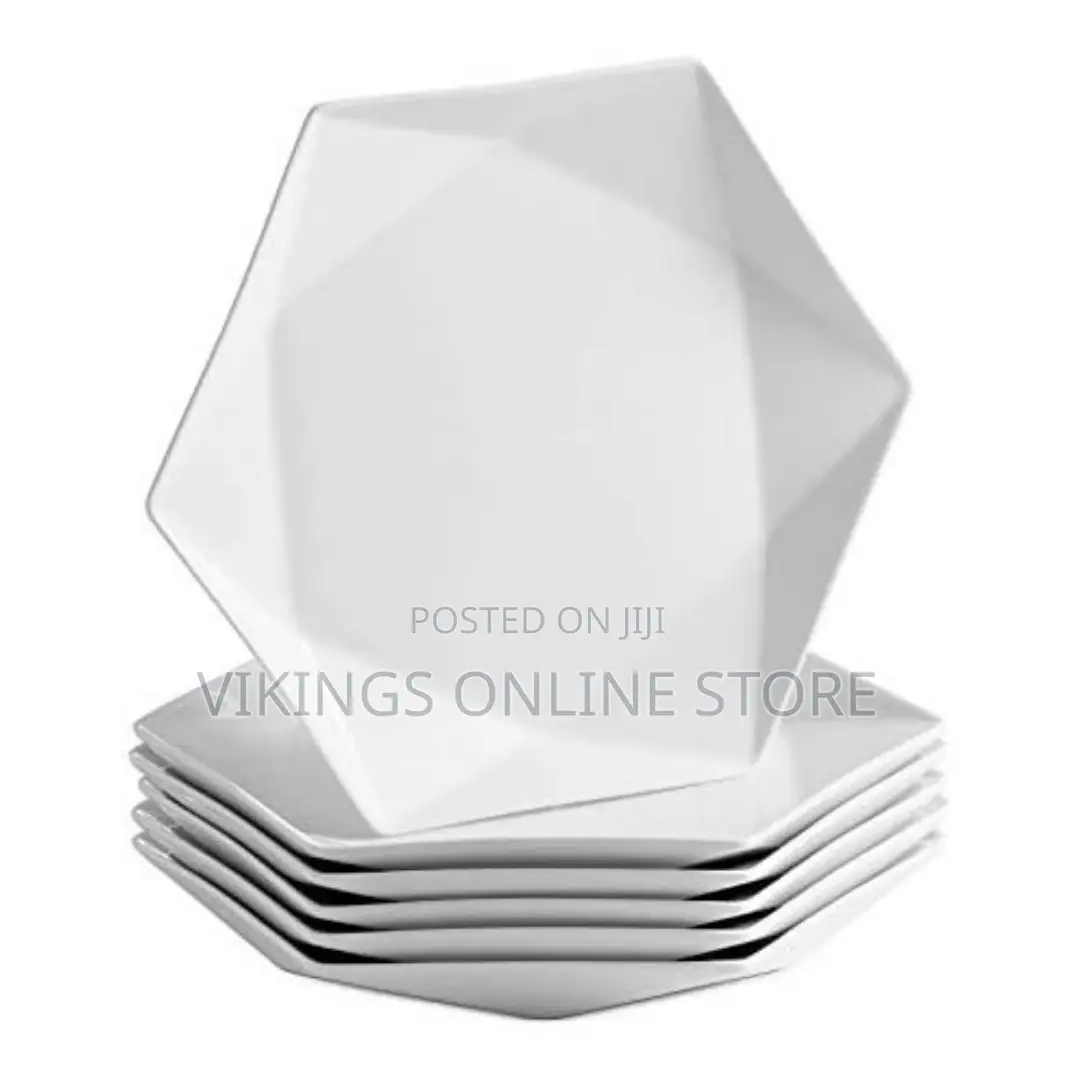 6pcs of Ceramic Hexagonal Dinner Plates - White.