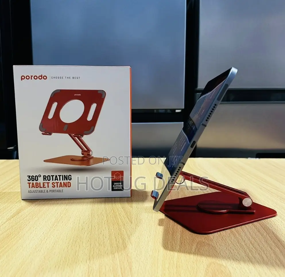 Porodo Tablet Stand With Aluminum Alloy Holder, Adjustable 360°
