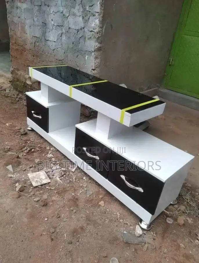 Modern Flat Tv Stand- Black and White