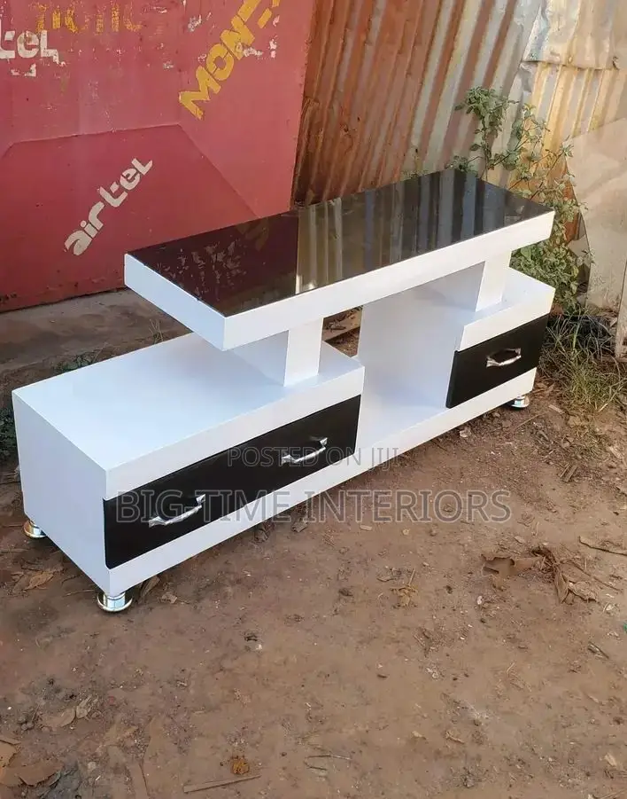 Modern Flat Tv Stand- Black and White