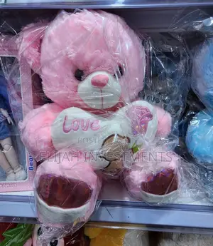60cm Fur Teddy Bear With I Love Heart Pink and Blue