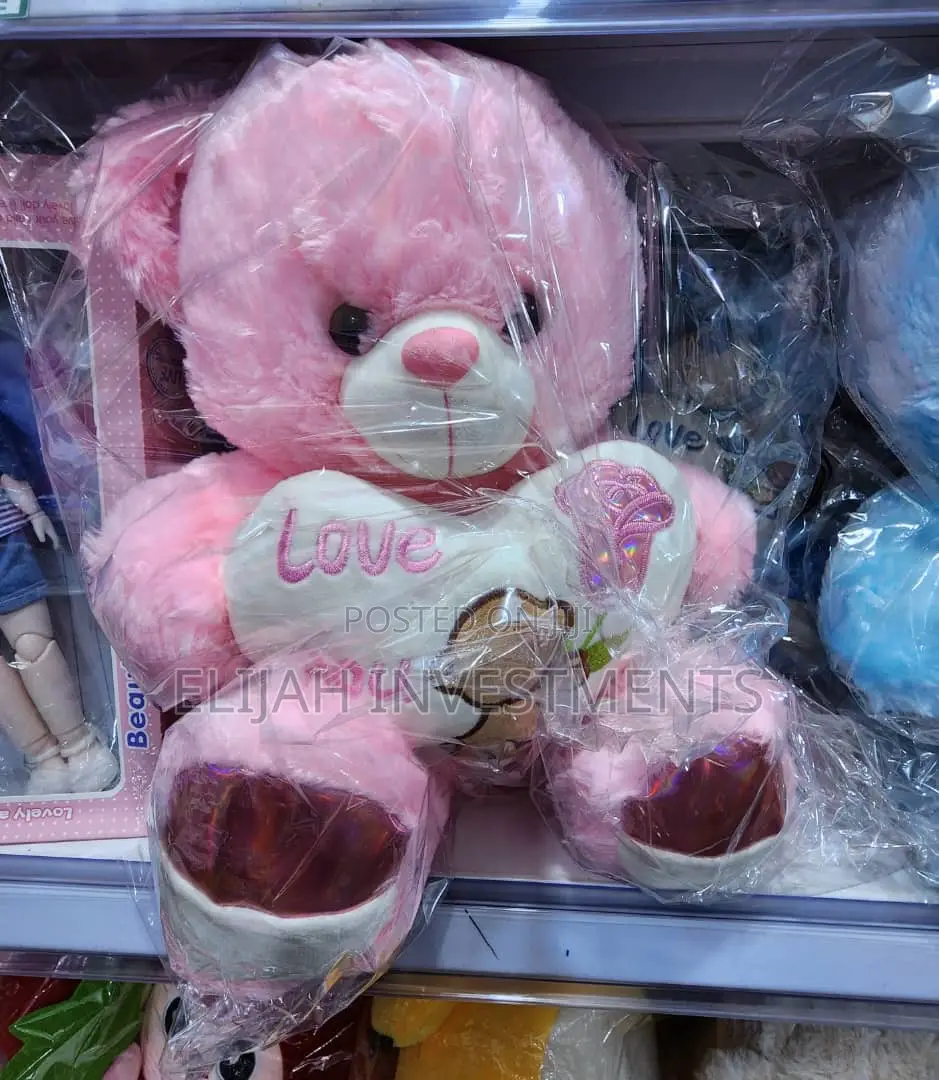 60cm Fur Teddy Bear With I Love Heart Pink and Blue