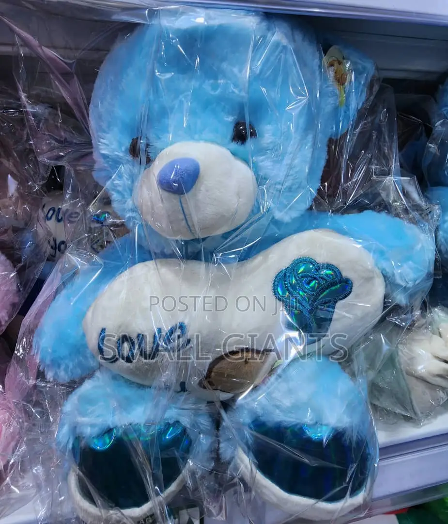 60cm Fur Teddy Bear With I Love Heart (Pink and Blue)