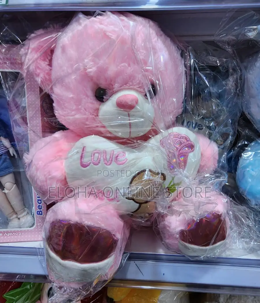 60cm Fur Teddy Bear With I Love You Heart Blue and Pink
