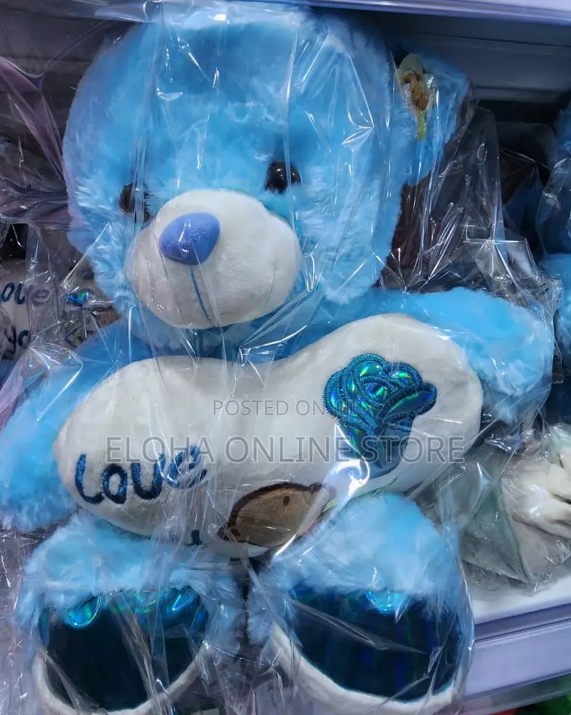 60cm Fur Teddy Bear With I Love You Heart Blue and Pink