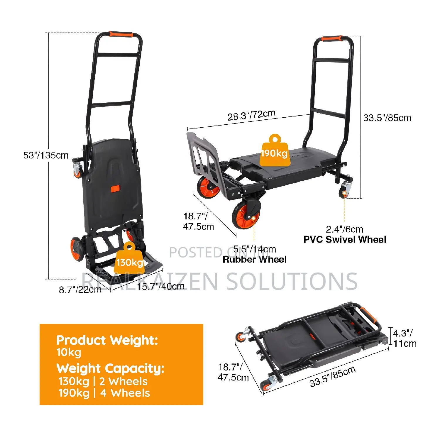 Black Heavy Duty Folding Hand Truck and Dolly Cart