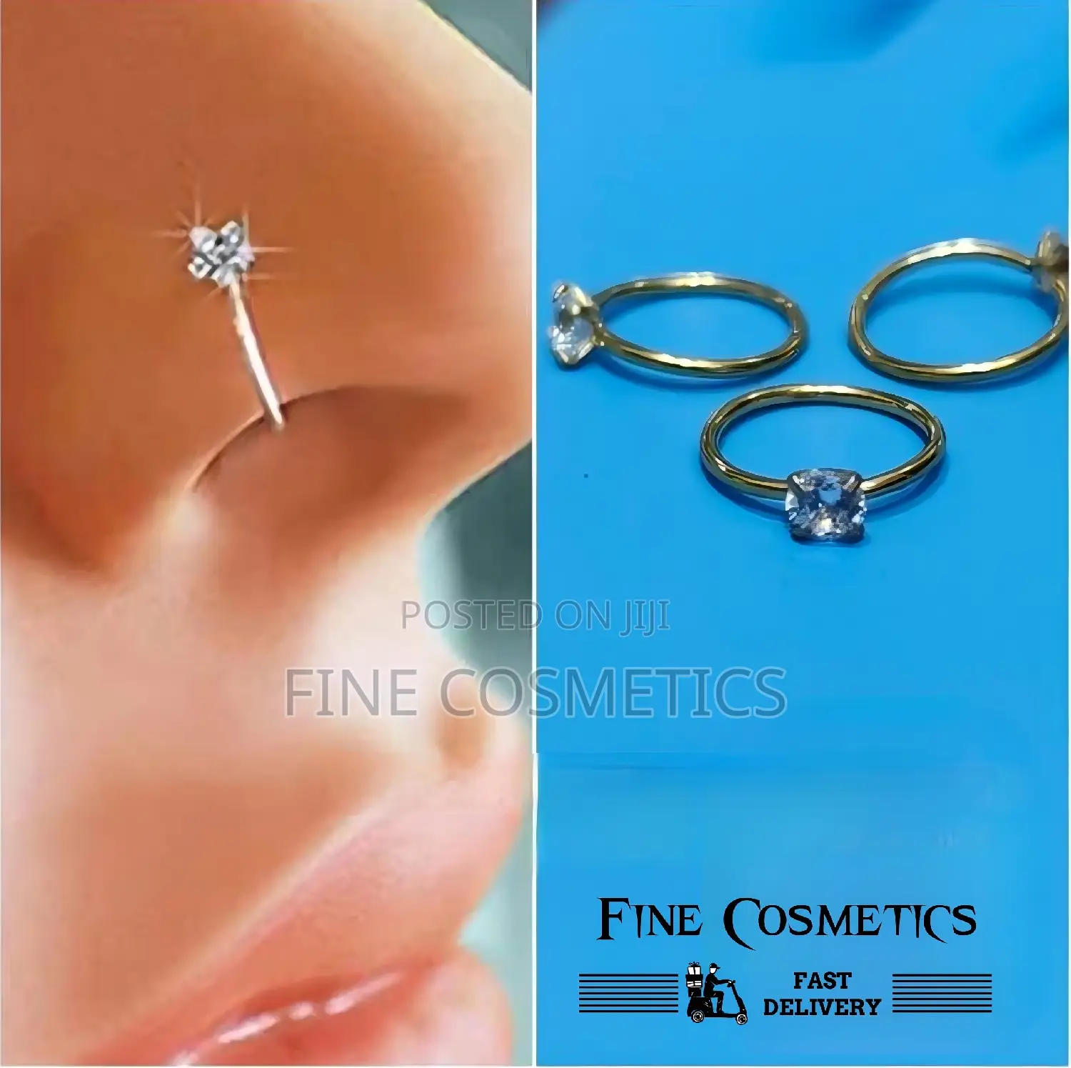 Thin Diamond Crystal Nose Ring, Fancy Solid Nosering Hoop