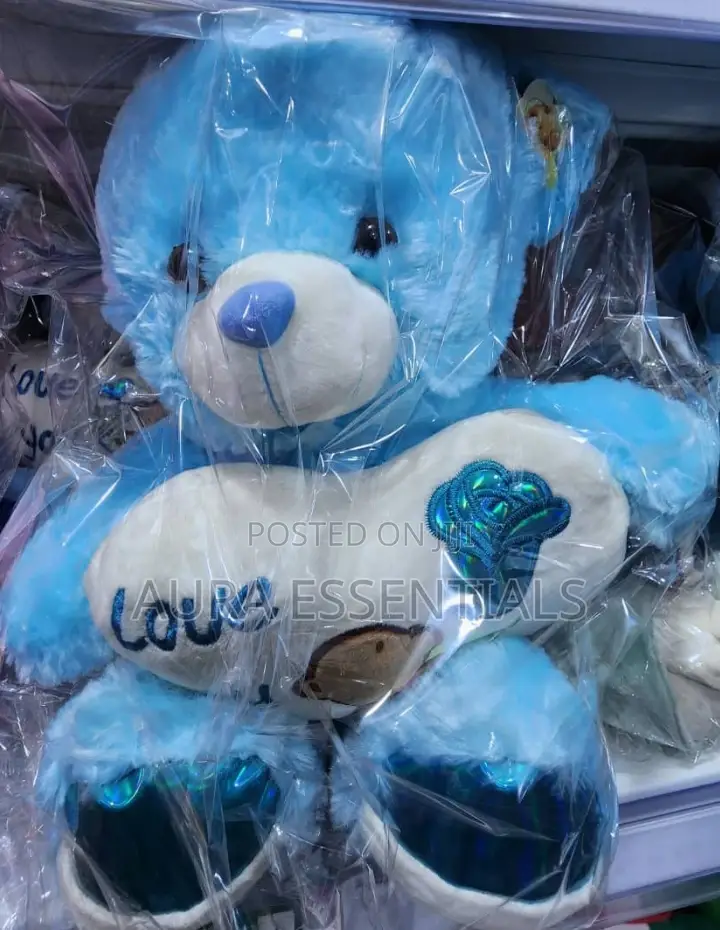 60cm Fur Teddy Bear With I Love Heart Pink and Blue
