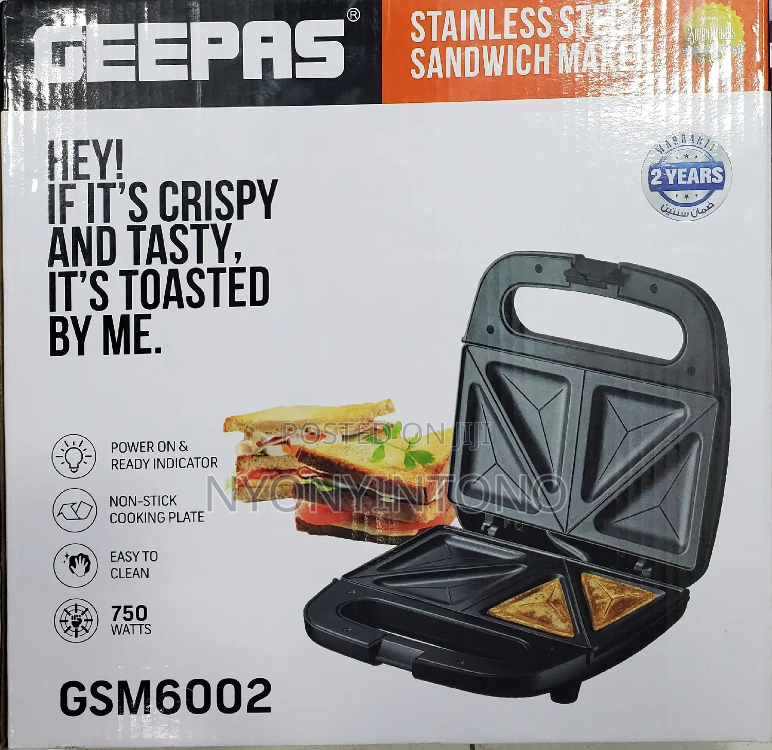 Geepas 2 Slice Grill Maker With 2yrs Warranty.