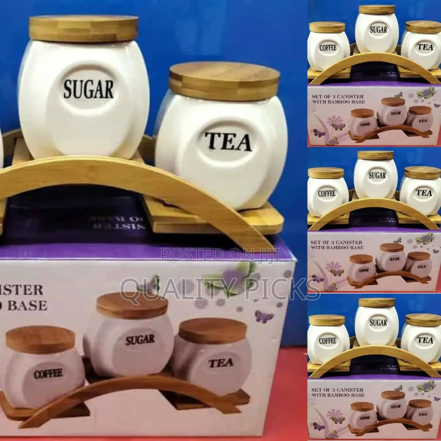 Set of Sugar Bowl With Wooden Stand