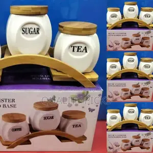 Set of Sugar Bowl With Wooden Stand