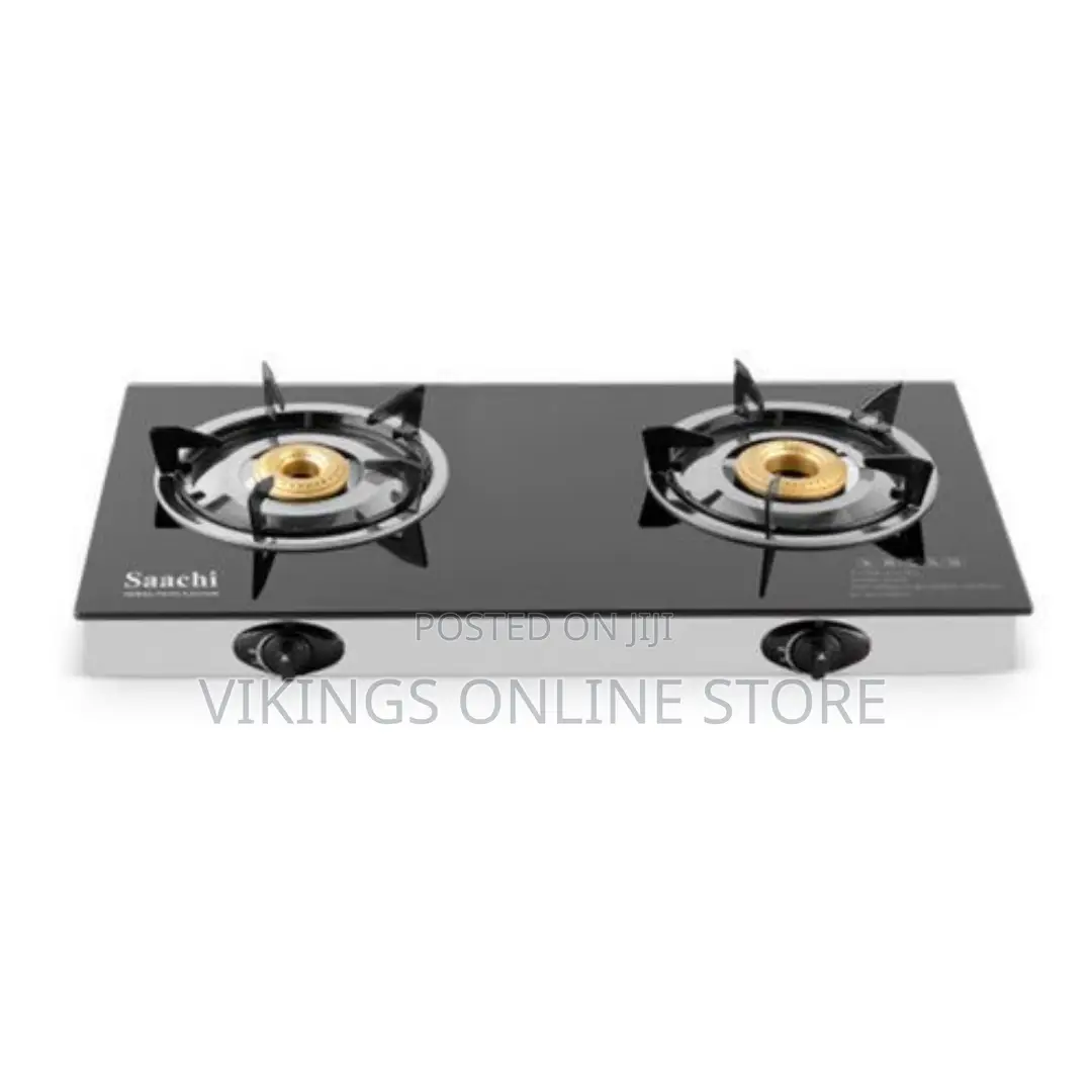 Saachi Gas Stove With Glass Top and 2 Burners-Black-Silver