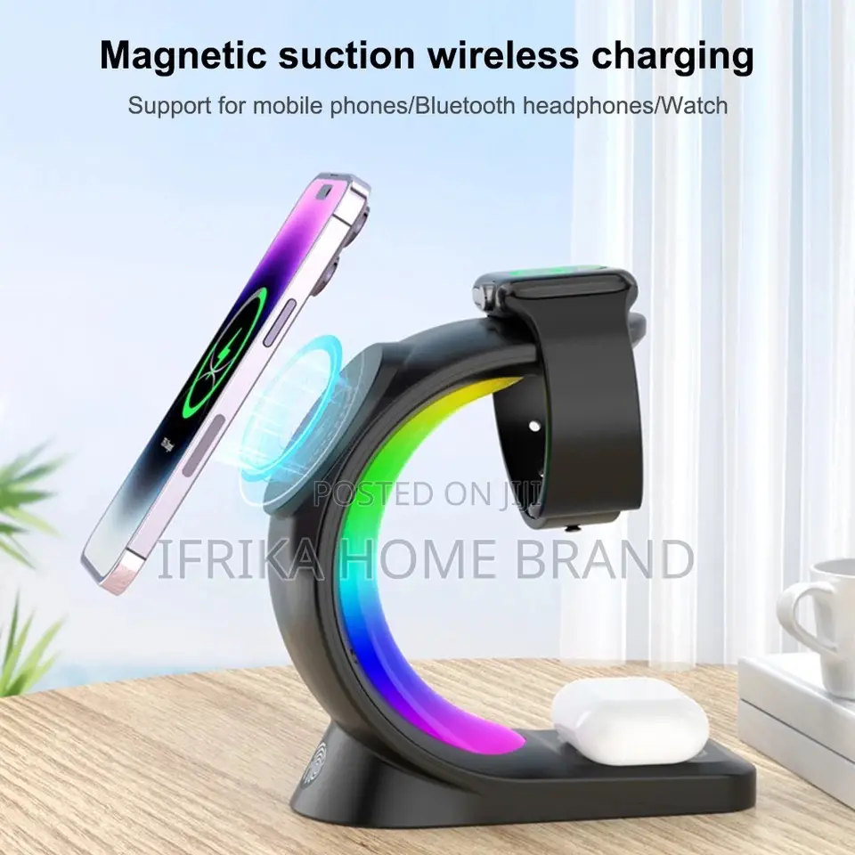 Magnetic Wireless Charger Desktop Stand RGB Light Earphone