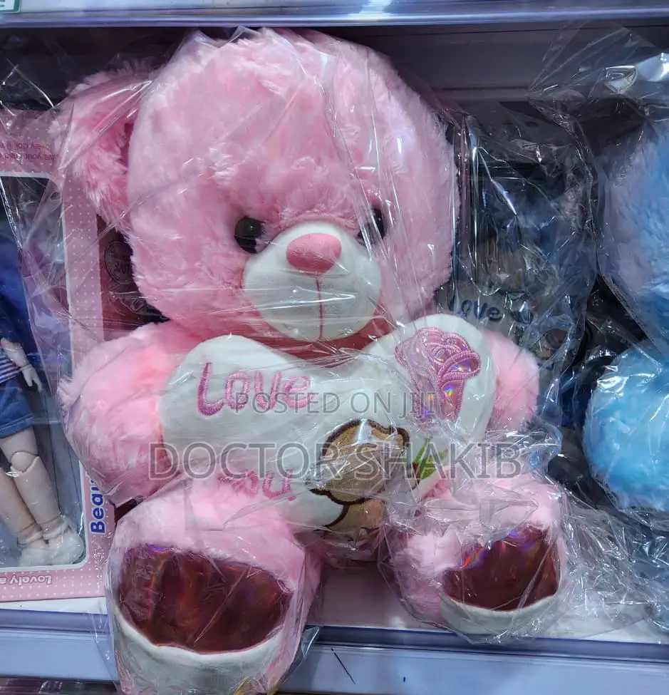 60cm Fur Teddy Bear With I Love and Blue Heart Pink