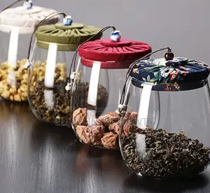 Glass Storage Jar Kitchen Food Container With Cover