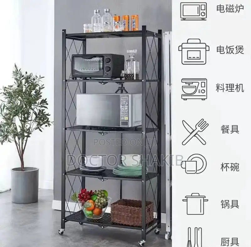 Kitchen Bathroom 5 Layers Folding Metal Storage Rack