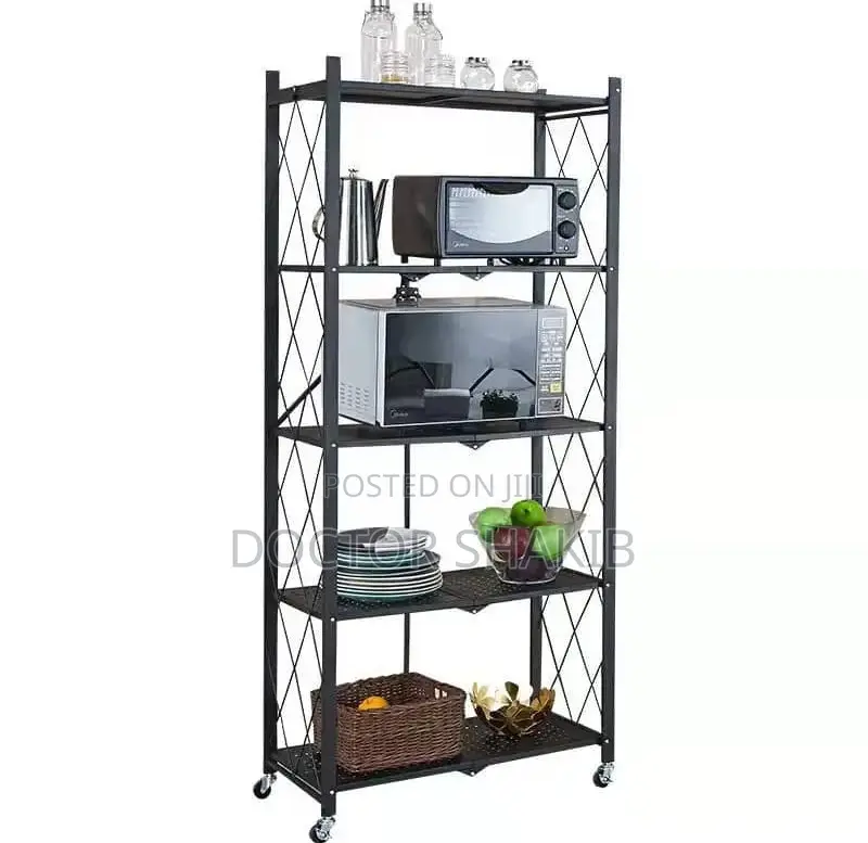 Kitchen Bathroom 5 Layers Folding Metal Storage Rack