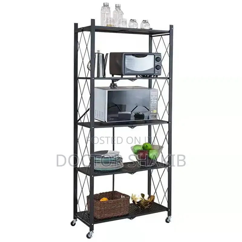 Kitchen Bathroom 5 Layers Folding Metal Storage Rack