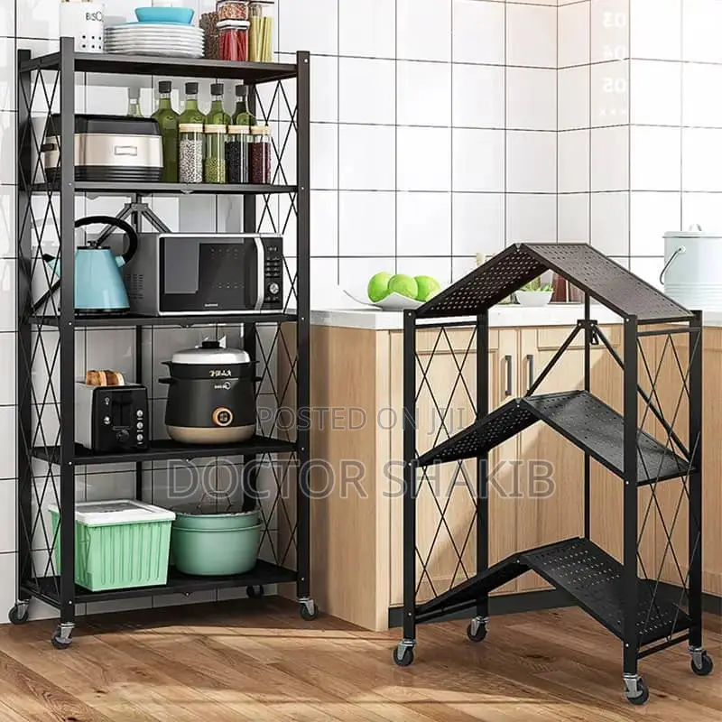 Kitchen Bathroom 5 Layers Folding Metal Storage Rack