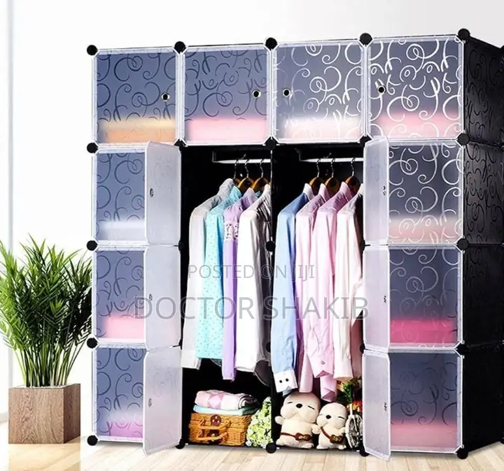 4 Column Plastic Closet Wardrobe-Blue, Pink, Black