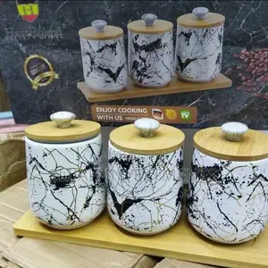 3pcs Ceramic Sugar Bowl Coffee Tea Canister