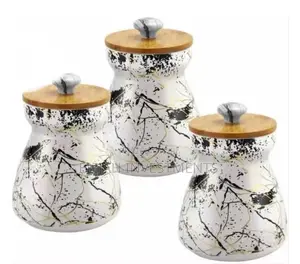 3pcs Ceramic Sugar Bowl Coffee Tea Canister